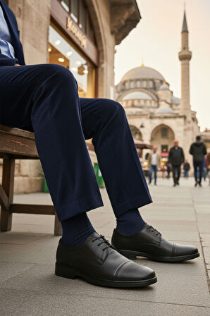 Siyah Bağcıklı Hakiki Deri Jel Taban Anatomik Erkek Klasik Ayakkabı 425 M