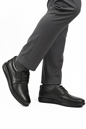 Siyah Bağcıklı Jel Taban Anatomik Hakiki Deri Erkek Casual Ayakkabı 478 M