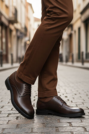 Kahve Hakiki Deri Kaymaz Taban Erkek klasik Ayakkabı 623 M