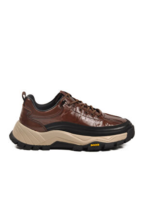 Kahve Hakiki Deri Bağcıklı Erkek Sneaker 25K570 M