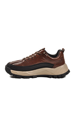 Kahve Hakiki Deri Bağcıklı Erkek Sneaker 25K570 M