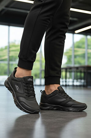 Siyah Bağcıklı Hafif Esnek Cilt Erkek Spor Ayakkabı Epic M