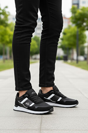 Siyah Beyaz Bağcıklı Cilt Erkek Spor Ayakkabı Optica M