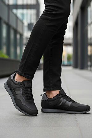 Siyah Füme Bağcıklı Cilt Erkek Spor Ayakkabı Offense M