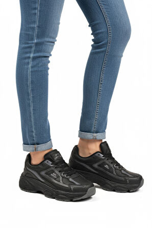 Siyah Bağcıklı Hafif Cilt Unisex Spor Ayakkabı Zafira G