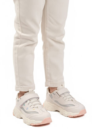 Beyaz Cırtlı Hafif Fileli Esnek Kız Çocuk Spor Ayakkabı Bella Kısa F