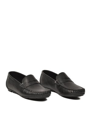 Erkek Siyah Hakiki Deri Bağcıksız Mokasen Klasik Günlük Loafer Ayakkabı 4180 M
