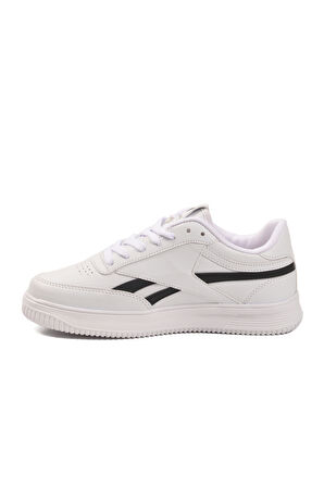 Beyaz Siyah Bağcıklı Hafif Cilt Unisex Spor Ayakkabı Marlow G