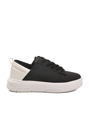 Siyah Beyaz Kalın Taban Bağcıklı Kadın Spor Ayakkabı Termo DV-03 Z