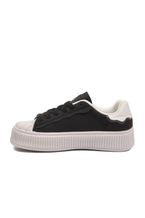 Siyah Beyaz Bağcıklı Unisex Spor Ayakkabı BNI-12152 G