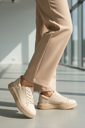 Bej Kalın Taban Bağcıklı Unisex Spor Ayakkabı OZ-03 Z