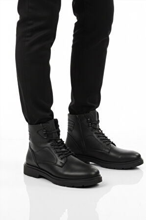 Siyah İçi Polarlı Kaymaz Fermuarlı Bağcıklı Erkek Bot 562 M