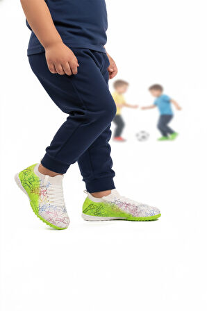 Beyaz Yeşil Bilekten Çoraplı Erkek Çocuk Halı Saha Ayakkabısı FH-252-153 F