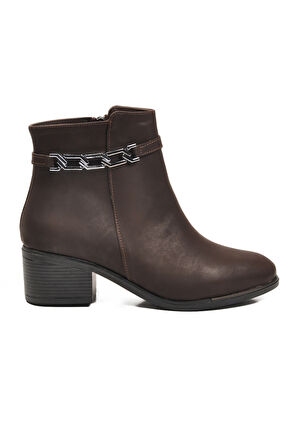 Kahve Zümrüt Fermuarlı Polarlı Kadın Topuklu Bot 325131 Z
