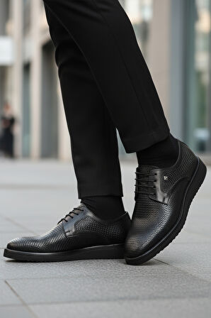 Siyah Hakiki Deri Bağcıklı Erkek Klasik Ayakkabı 3264 M