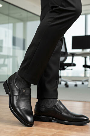 Siyah Floter Hakiki Deri Erkek Klasik Ayakkabı 3257 M