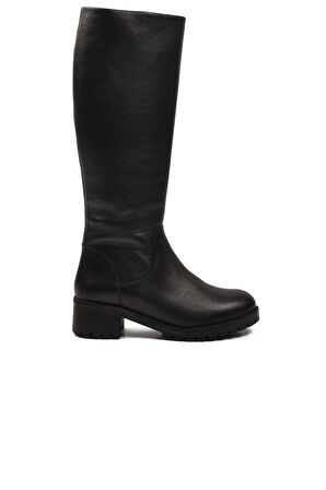 Siyah Hakiki Deri İçi Polarlı Kaymaz Kadın Çizme 26900-1 Z