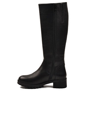 Siyah Hakiki Deri İçi Polarlı Kaymaz Kadın Çizme 26900-1 Z