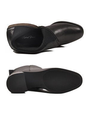 Siyah Hakiki Deri Polarlı Fermuarlı Kaymaz Kadın Bot 9786-1 Z