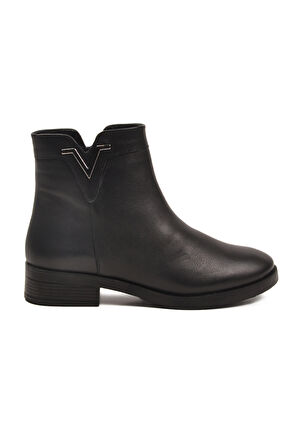 Siyah Hakiki Deri İçi Polarlı Kaymaz Kadın Bot 21893-1 Z