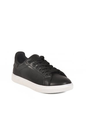 Siyah Beyaz Bağcıklı Hafif Cilt Erkek Sneaker Mota 600 M