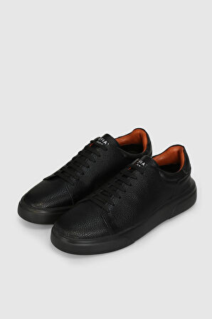 Siyah Hakiki Deri Bağcıklı Erkek Sneaker Tommy M