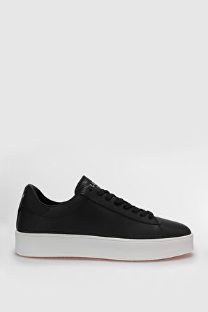 Siyah Hakiki Deri Bağcıklı Erkek Sneaker Anton M
