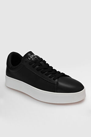 Siyah Hakiki Deri Bağcıklı Erkek Sneaker Anton M