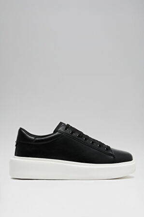 Siyah Hakiki Deri Bağcıklı Erkek Sneaker Gage M