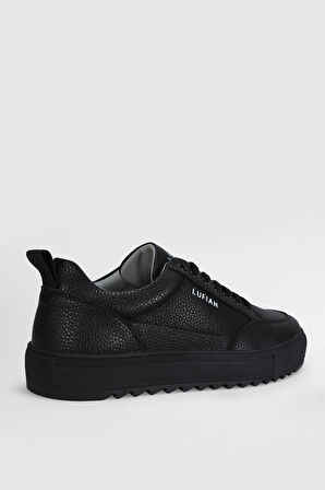 Siyah Hakiki Deri Bağcıklı Erkek Sneaker Philip M