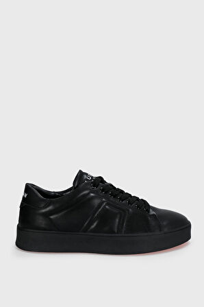 Siyah Hakiki Deri Bağcıklı Erkek Sneaker Zeus M