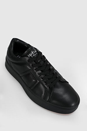 Siyah Hakiki Deri Bağcıklı Erkek Sneaker Zeus M