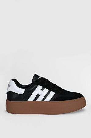 Siyah Hakiki Deri Bağcıklı Unisex Sneaker Mira G