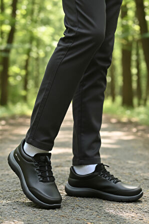 Siyah Bilekten Lastikli Erkek Spor Ayakkabı Flexible Pu M