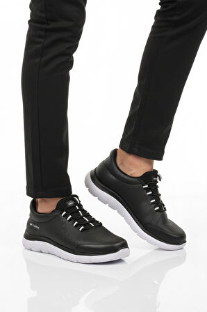 Siyah Beyaz Bilekten Lastikli Erkek Spor Ayakkabı Flexible Pu M