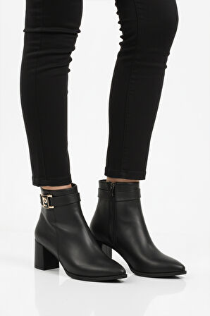 Siyah İçi Kürklü Fermuarlı Kadın Topuklu Bot PC-54975 Z