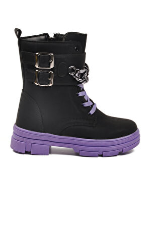 Siyah Lila İçi Polarlı Kaymaz Taban Kız Çocuk Bot G-1001 F Zncr
