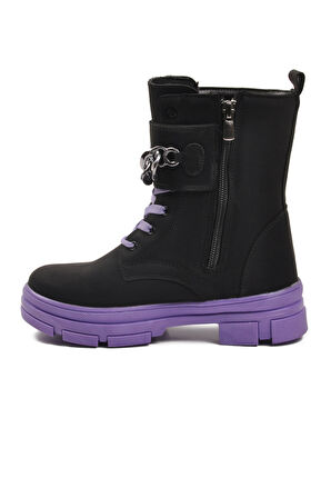 Siyah Lila İçi Polarlı Kaymaz Taban Kız Çocuk Bot G-1001 F Zncr