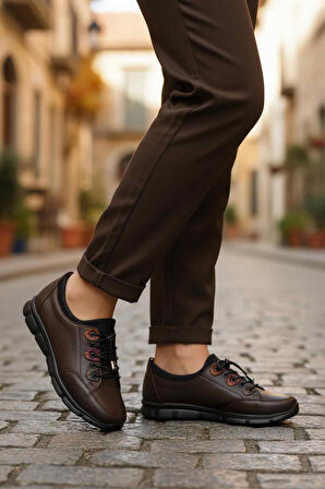 Kahve Hakiki Deri Ortopedik Kadın Casual Ayakkabı 660 Z