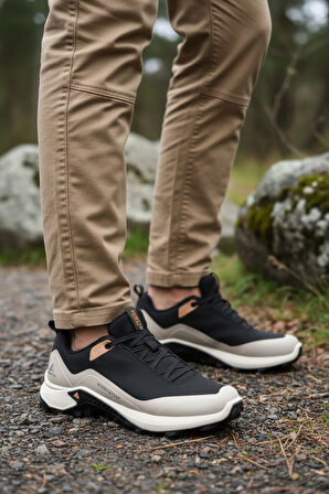 Siyah Bej Kaymaz Taban Su Geçirmez Erkek Outdoor Ayakkabı 110396A-1 M