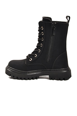 Siyah Zümrüt İçi Kürklü Bağcıklı Fermuarlı Kız Çocuk Bot 2005 F