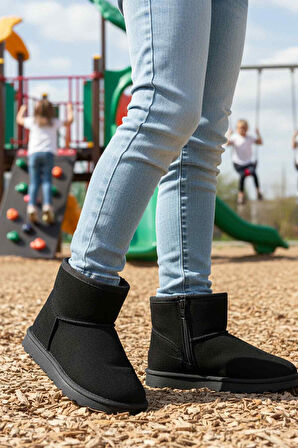 Siyah Süet İçi Kürklü Soğuğa Dirençli Kız Çocuk Bot 2096 F