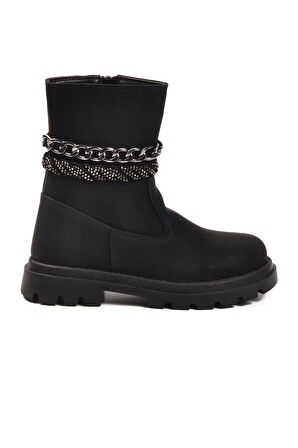 Siyah İçi Polarlı Kaymaz Kız Çocuk Çizme Duru F