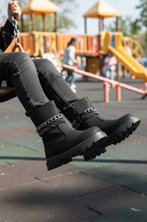 Siyah İçi Polarlı Kaymaz Kız Çocuk Çizme Duru F