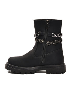 Siyah İçi Polarlı Kaymaz Kız Çocuk Çizme Duru F