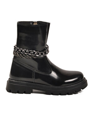 Siyah Rugan İçi Polarlı Kaymaz Kız Çocuk Çizme Duru F