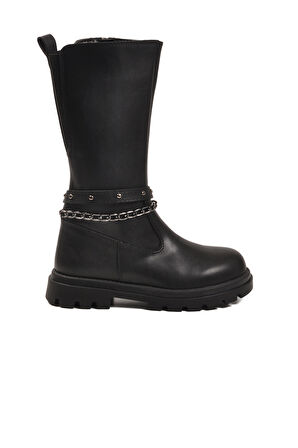 Siyah İçi Polarlı Fermuarlı Kız Çocuk Çizme Paris-26K F