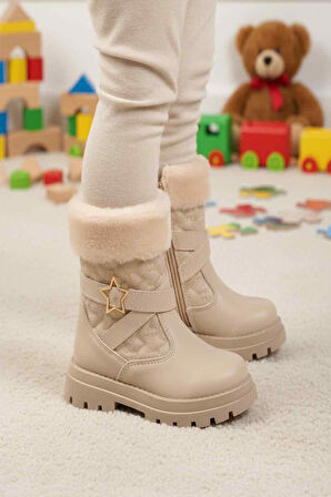 Bej İçi Polarlı Fermuarlı Kız Çocuk Bot Evla P