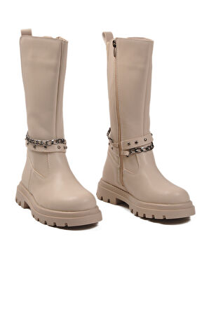 Bej İçi Polarlı Fermuarlı Kız Çocuk Çizme Paris-26K F