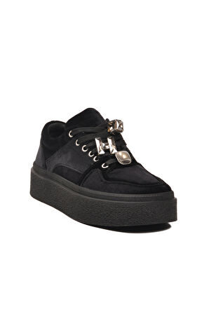 Siyah Nubuk Bağcıklı Yüksek Taban Kadın Sneaker 25K475 Z